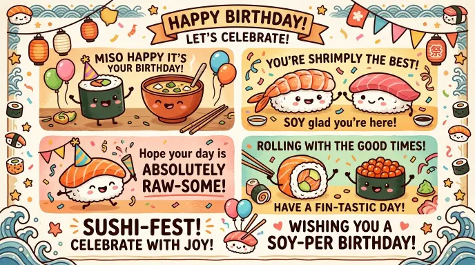 Sweet Sushi Birthday Card Puns